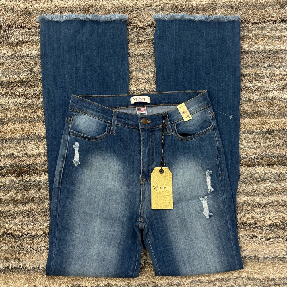 Vibrant High Rise Bootcut Jeans Sz 15 (W31) | Western Bootcut Flare Leg Jeans *